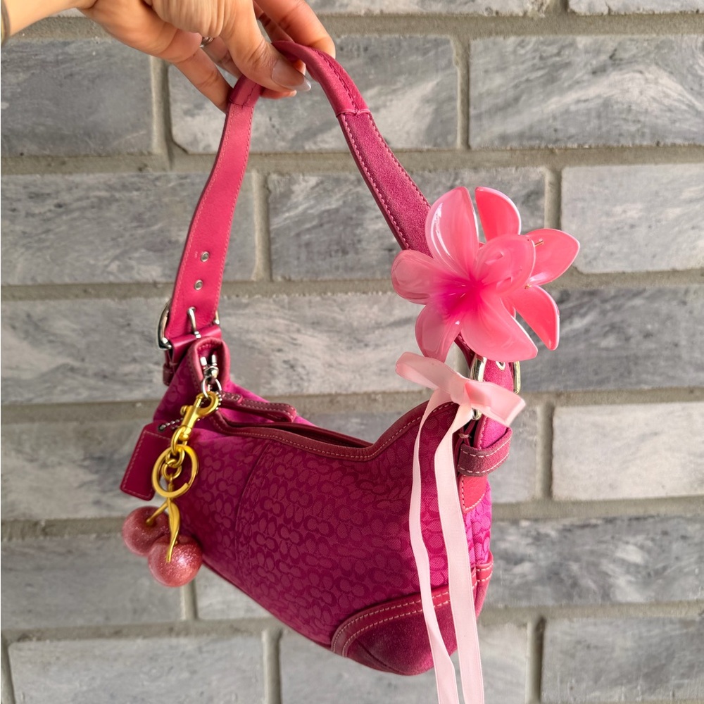 COACH Hot Pink Signature Leather Hobo Shoulder Bag - Picture 2 of 9
